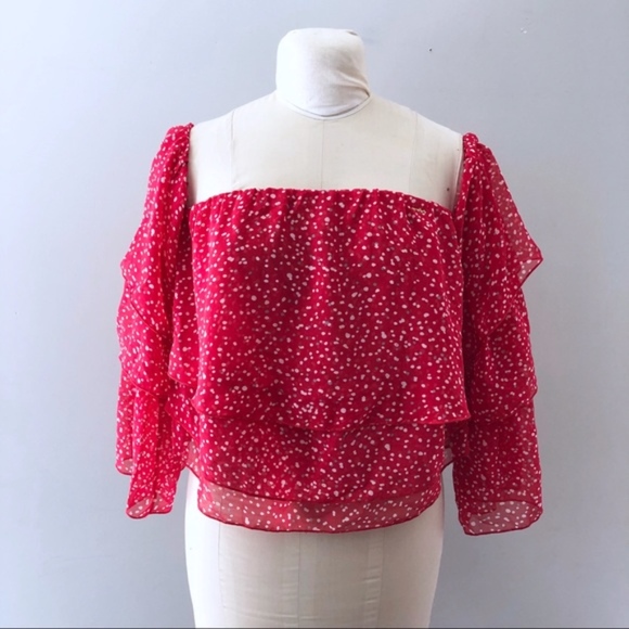 NWT Bebe Off Shoulders Ruffled Crop Top Polka Dot - Picture 4 of 8